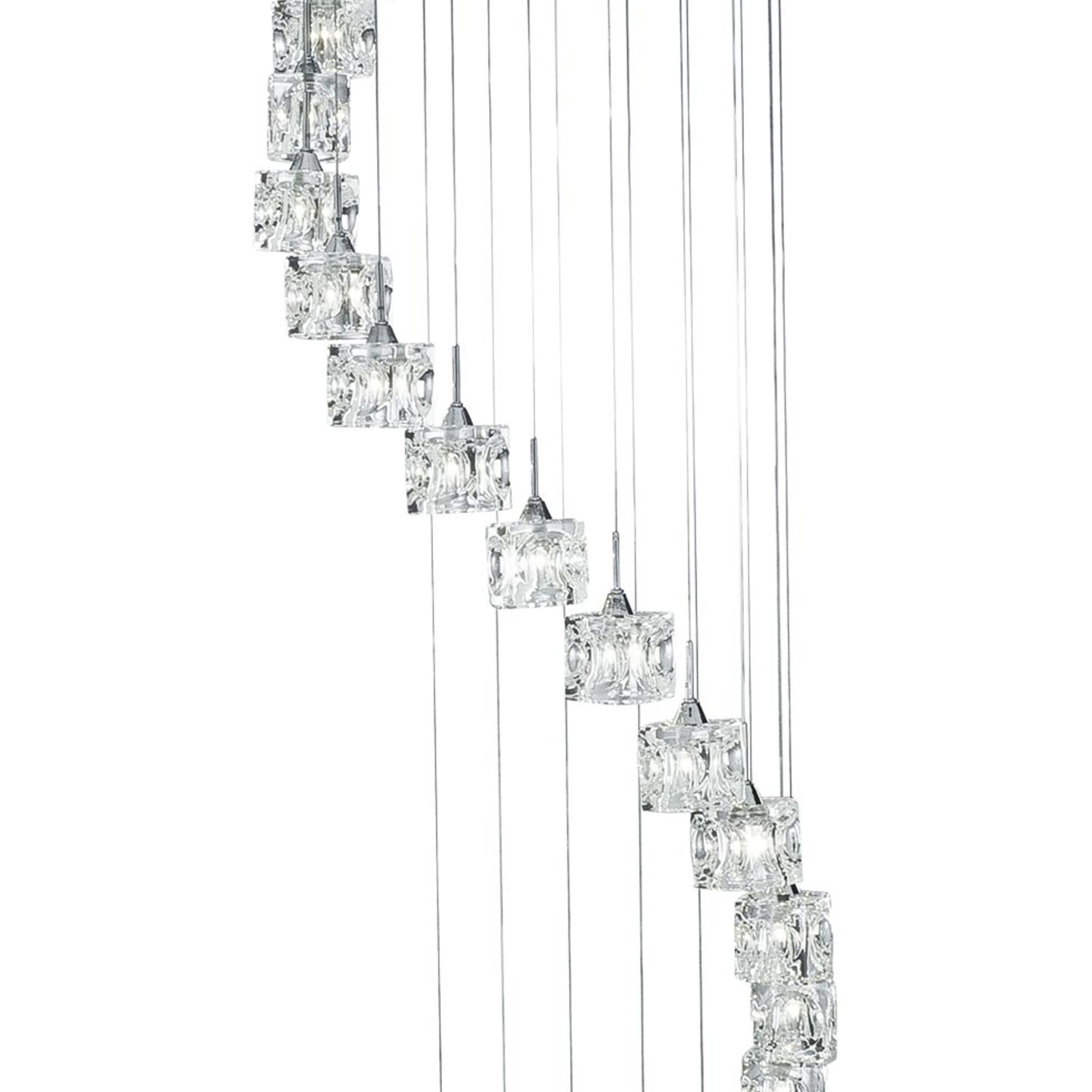 Lampadario Classico Ice Cube Acciaio Cromo Vetro Trasparente Led 3,2W 3000K