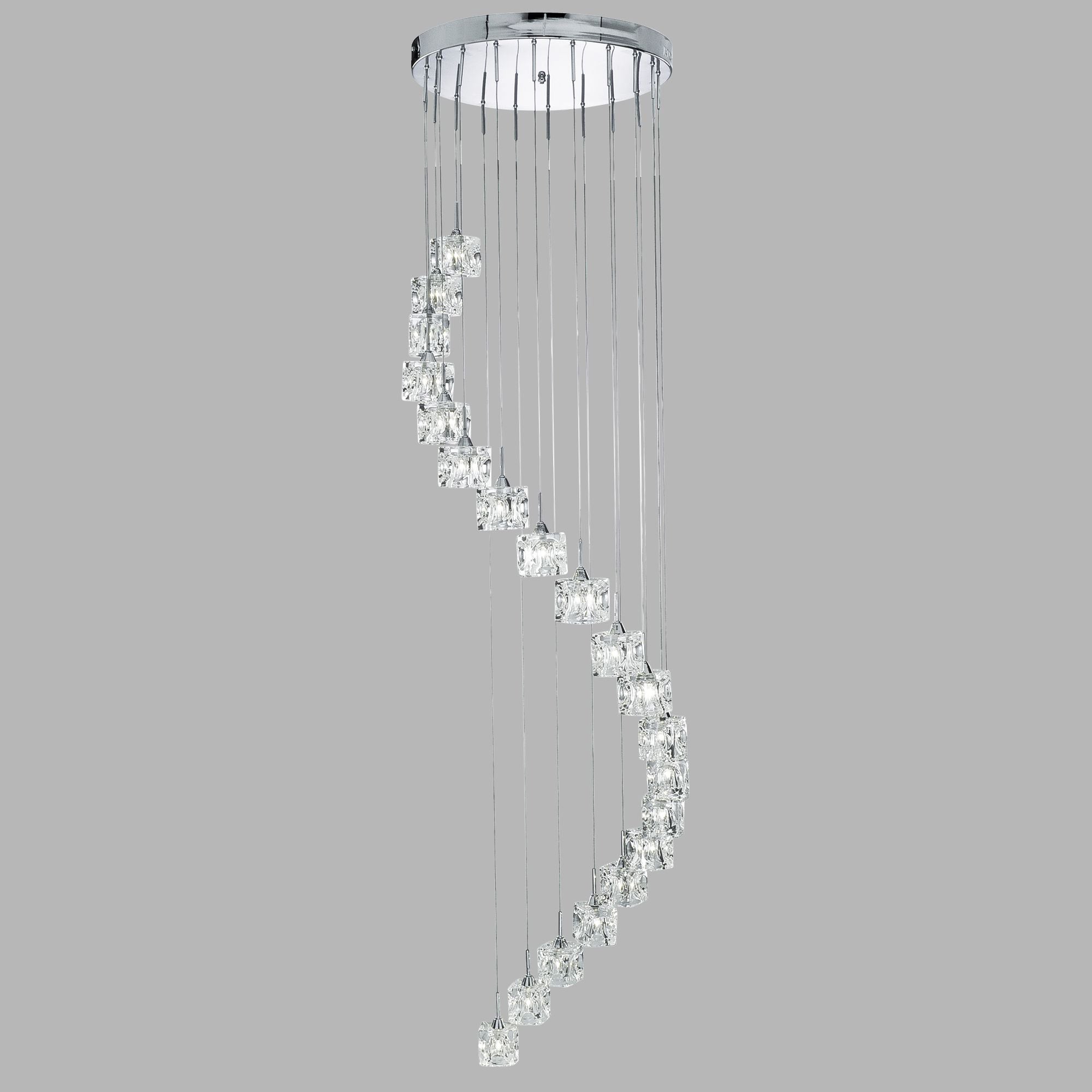 Lampadario Classico Ice Cube Acciaio Cromo Vetro Trasparente Led 3,2W 3000K