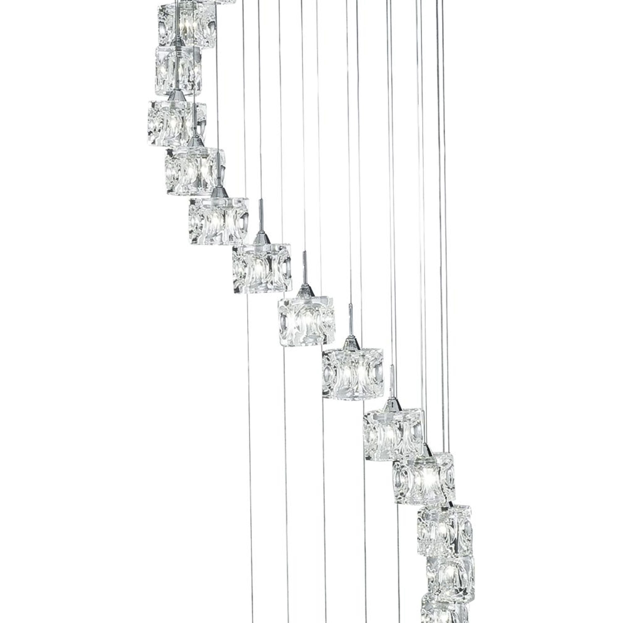 Lampadario Classico Ice Cube Acciaio Cromo Vetro Trasparente Led 3,2W 3000K