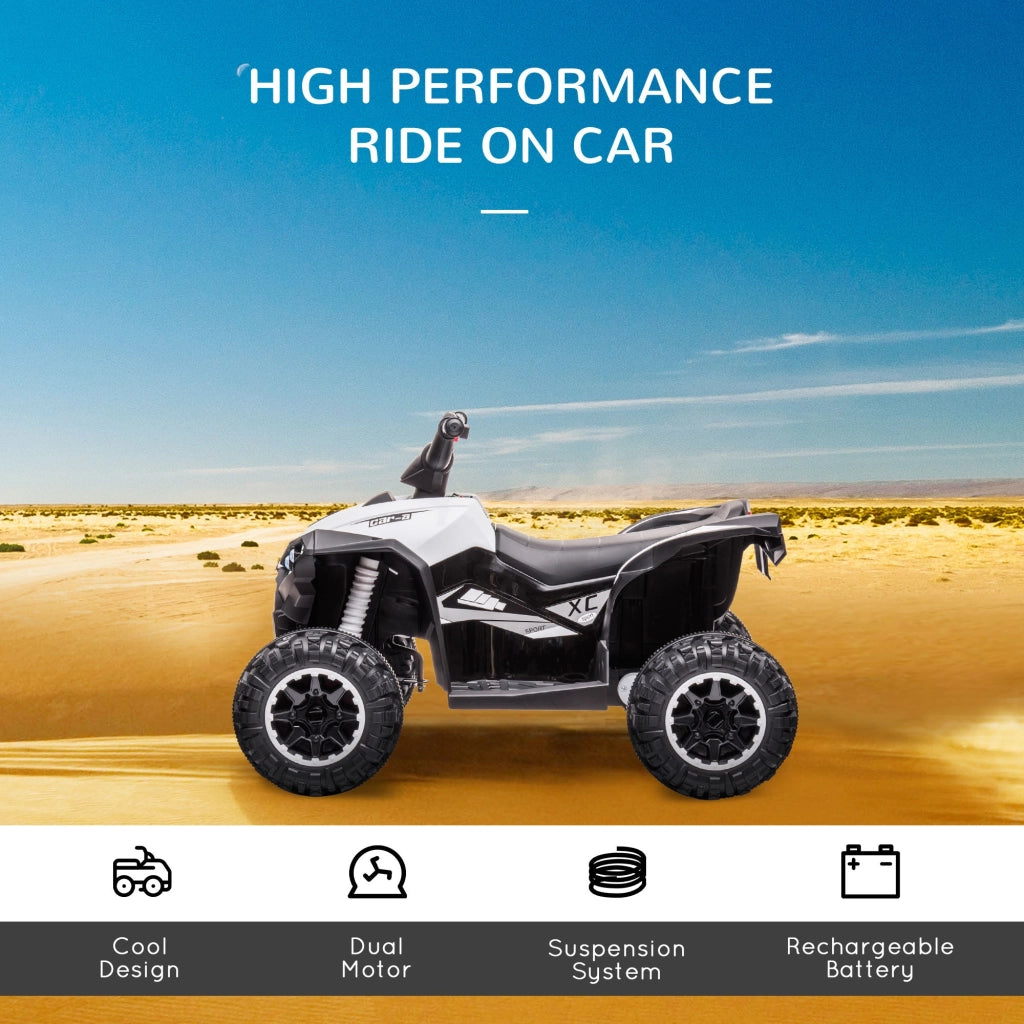 Quad Elettrico per Bambini 12V Ruote Larghe con Sospensioni e Fari LED Bianco