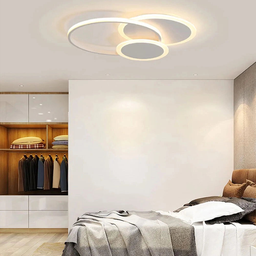 Trade Shop - Plafoniera Tonda A 3 Cerchi Led A Tripla Colorazione Di Luce 37w Ultra Moderno C32-3c -