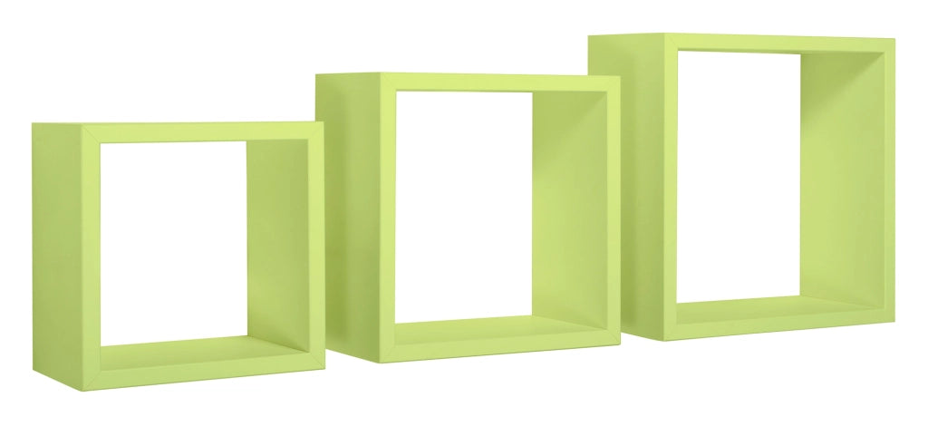 Set 3 Mensole da Parete Cubo in Fibra di Legno Incubo Verde