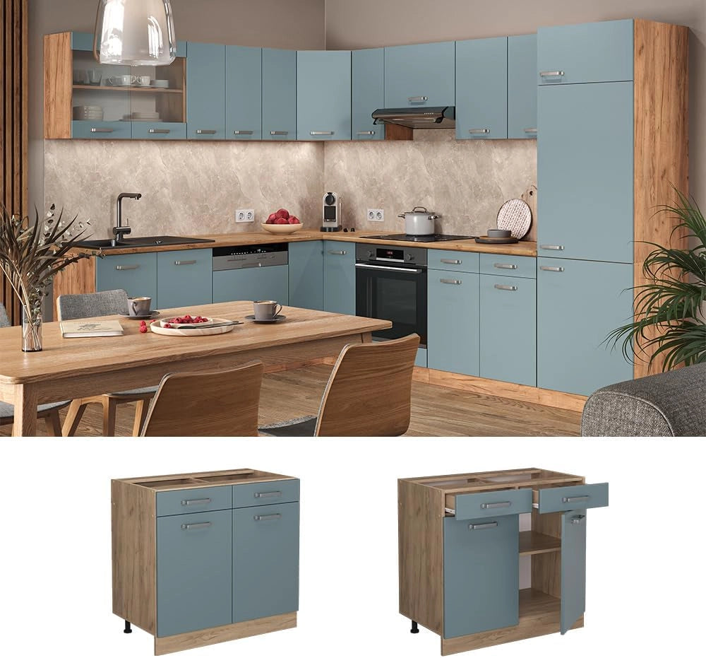 Mobiletto base per cucina R-Line, Grigio-blu, 80 cm senza piano di lavoro, per la libera combinazione all'interno di sistemi cucina modulari