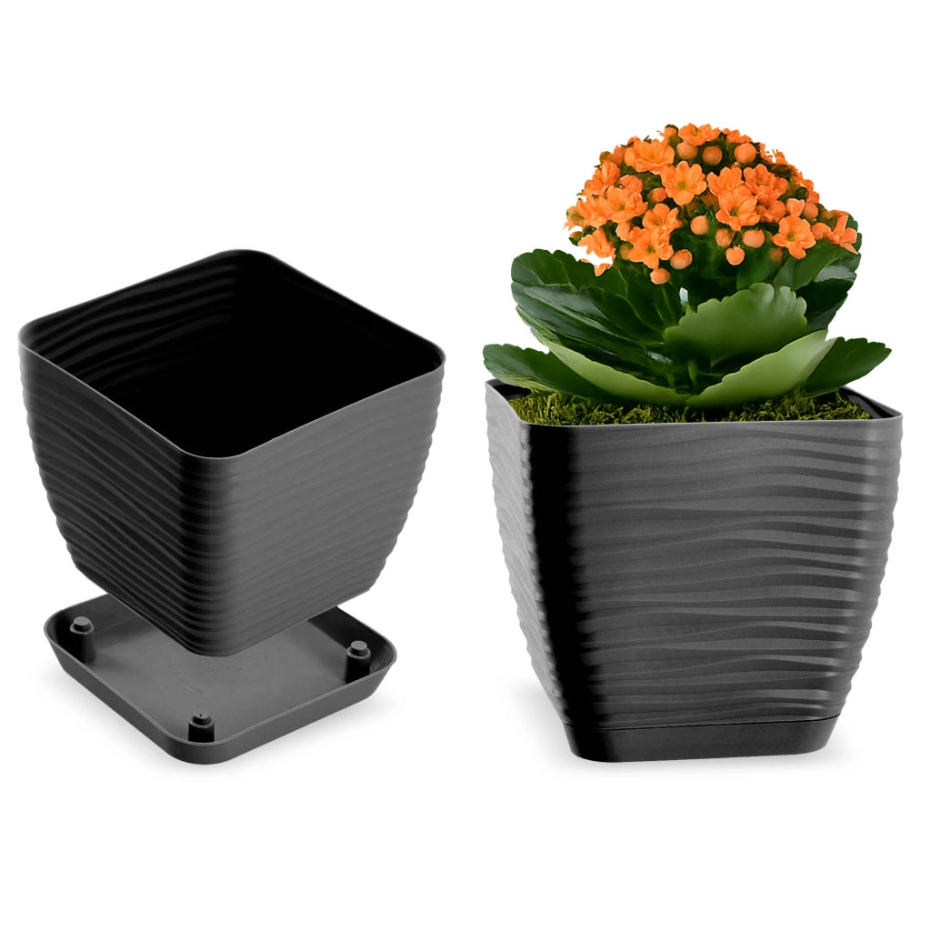 Vaso da fiori KADAX quadrato da 12 cm con coperchio in plastica color antracite