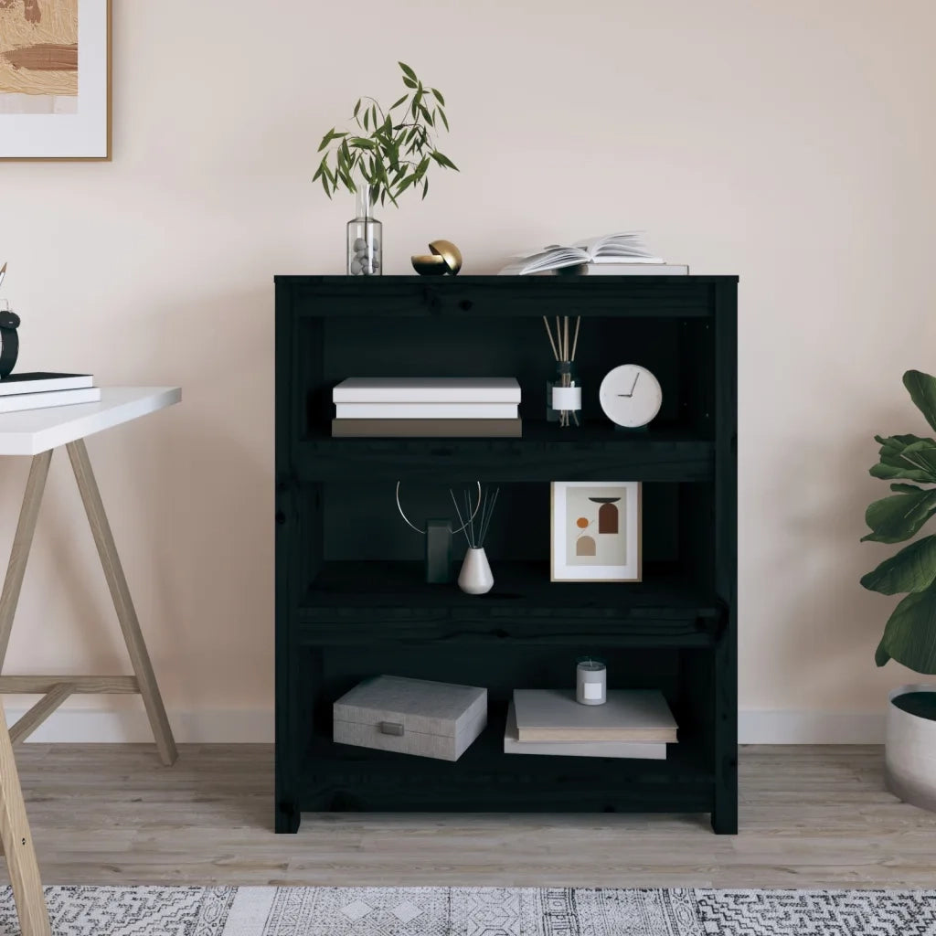 Libreria Nera 80x35x97 cm in Legno Massello di Pino 821683