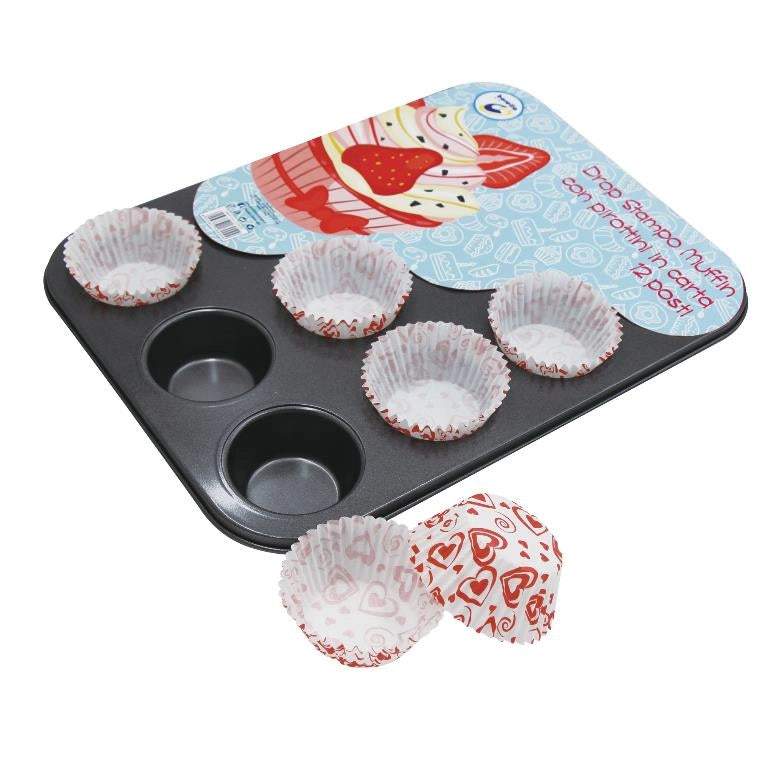 Stampo Forma Dolci Muffin con Pirottini in Carta 35 x 26,5 x 3 cm 12 Pezzi