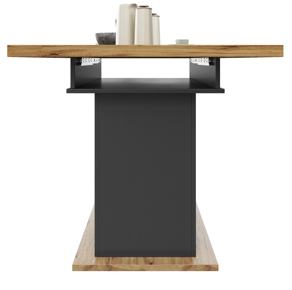 Tavolo da pranzo allungabile 110-140x80x75 cm con vani contenitore; MDF; nero e naturale