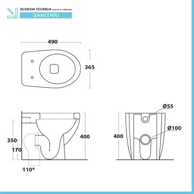 Sanitari filomuro salvaspazio in ceramica bianca con copri wc incluso