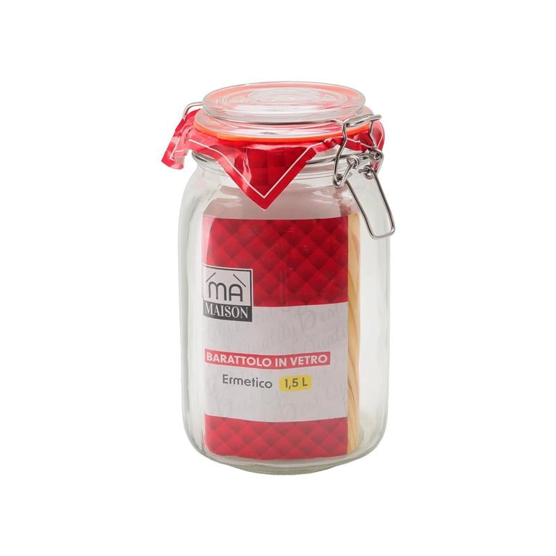 MA MAISON BARATTOLO VASETTO IN VETRO VERTICALE PER CONSERVE DA 1,5 L CON CHIUSURA A LEVA E ANELLO IN GOMMA
