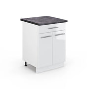 Mobiletto base per cucina Fame-Line Bianco lucido/Bianco 60 cm con cassetto, PL Antracite Vicco
