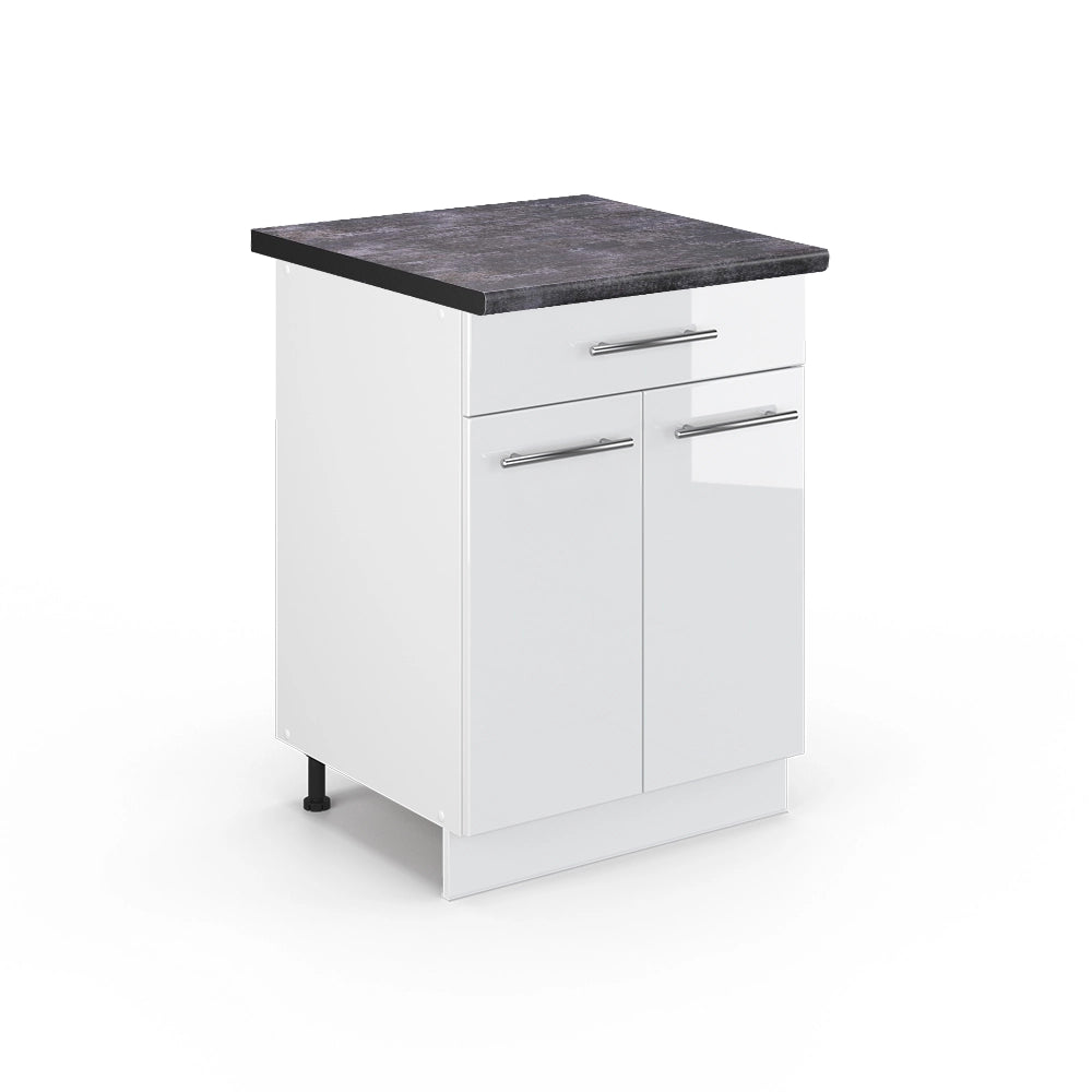 Mobiletto base per cucina Fame-Line Bianco lucido/Bianco 60 cm con cassetto, PL Antracite Vicco
