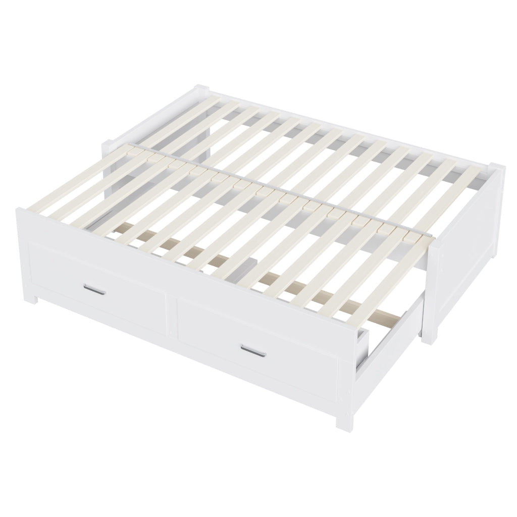 Letto estraibile 90 × 190 cm et 180 × 190 cm con 2 cassetti, senza materasso, in legno, bianco