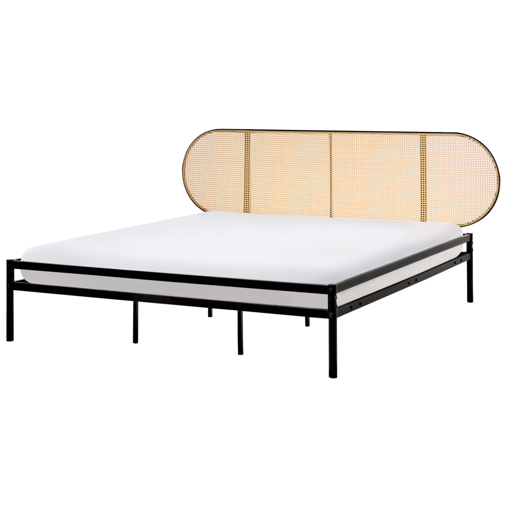 Letto matrimoniale imbottito in tessuto nero 180 x 200 cm rete a doghe gambe in legno moderno