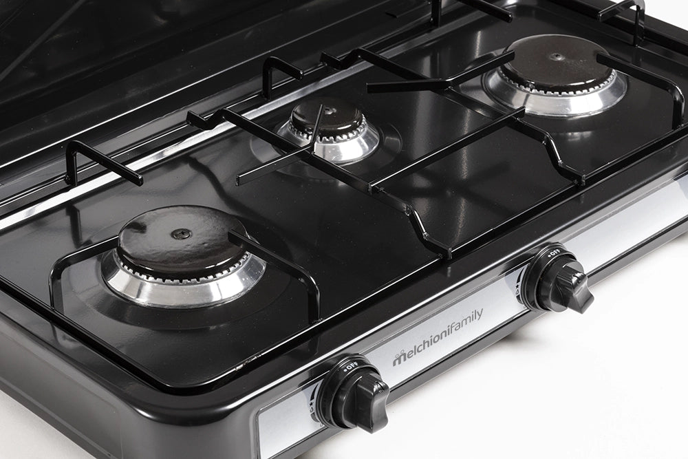 Melchioni Family Minerva 3 Fornello a Gas 3 Fuochi Acciaio smaltato Potenza 2.9 Kw Nero 59x33x11