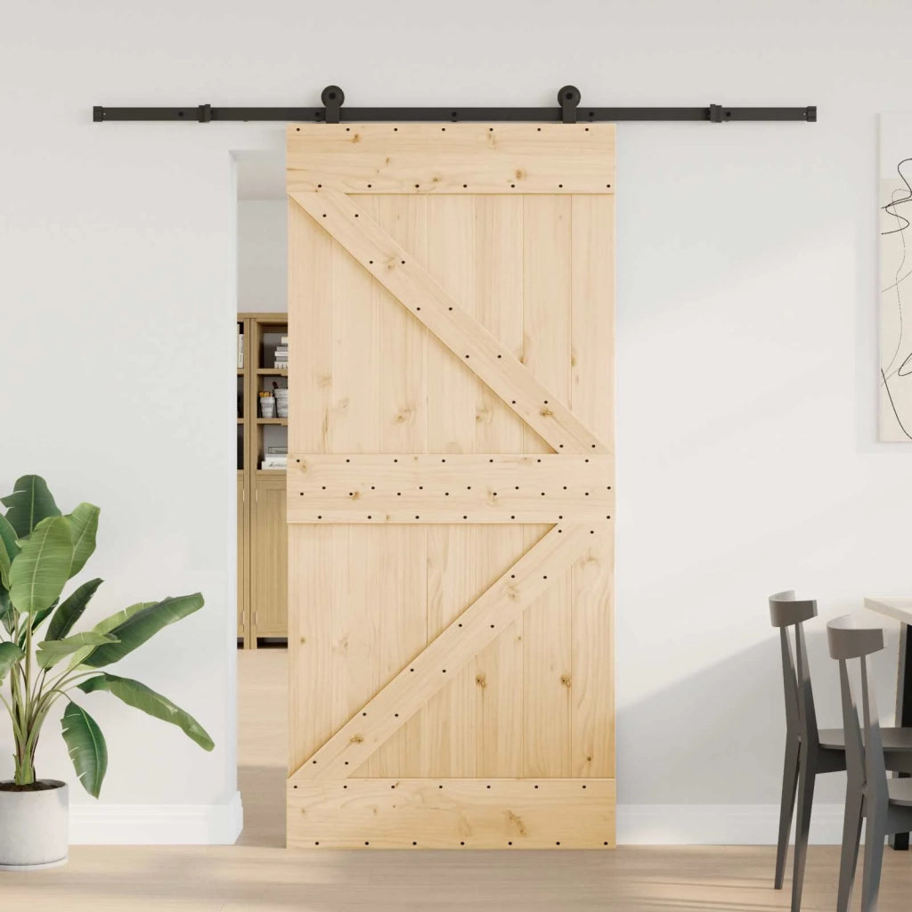 Porta scorrevole NARVIK Naturale e Nero 95 x 210 cm (213,5 cm)