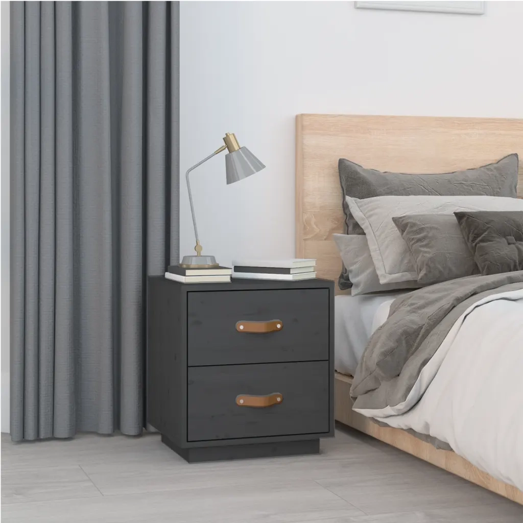 Comodino | Armadio da Notte | Mobiletto da notte Grigio 40x34x45 cm in Legno Massello di Pino