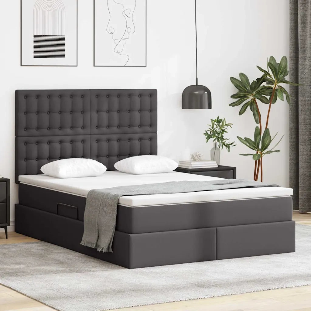 Letto con Contenitore Grigio 140 x 190 cm Pelle Sintetica