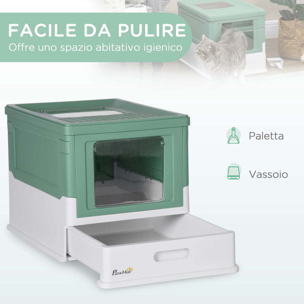 Lettiera per Gatti Chiusa con Paletta, Vassoio Estraibile e 2 Porte, 47.5x35.5x36.7cm, Verde