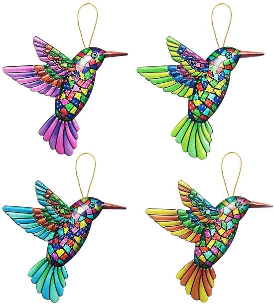 Set di 4 Decorazioni per Parete Colorate per Esterno "Kolibrie