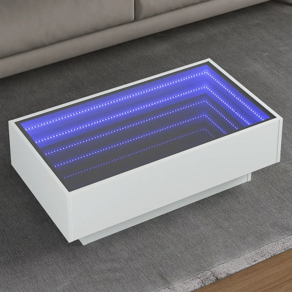 Tavolino salotto | Tavolino da caff¨¨ | Tavolino da Soggiorno con LED Bianco 90x50x30 cm Legno Multistrato