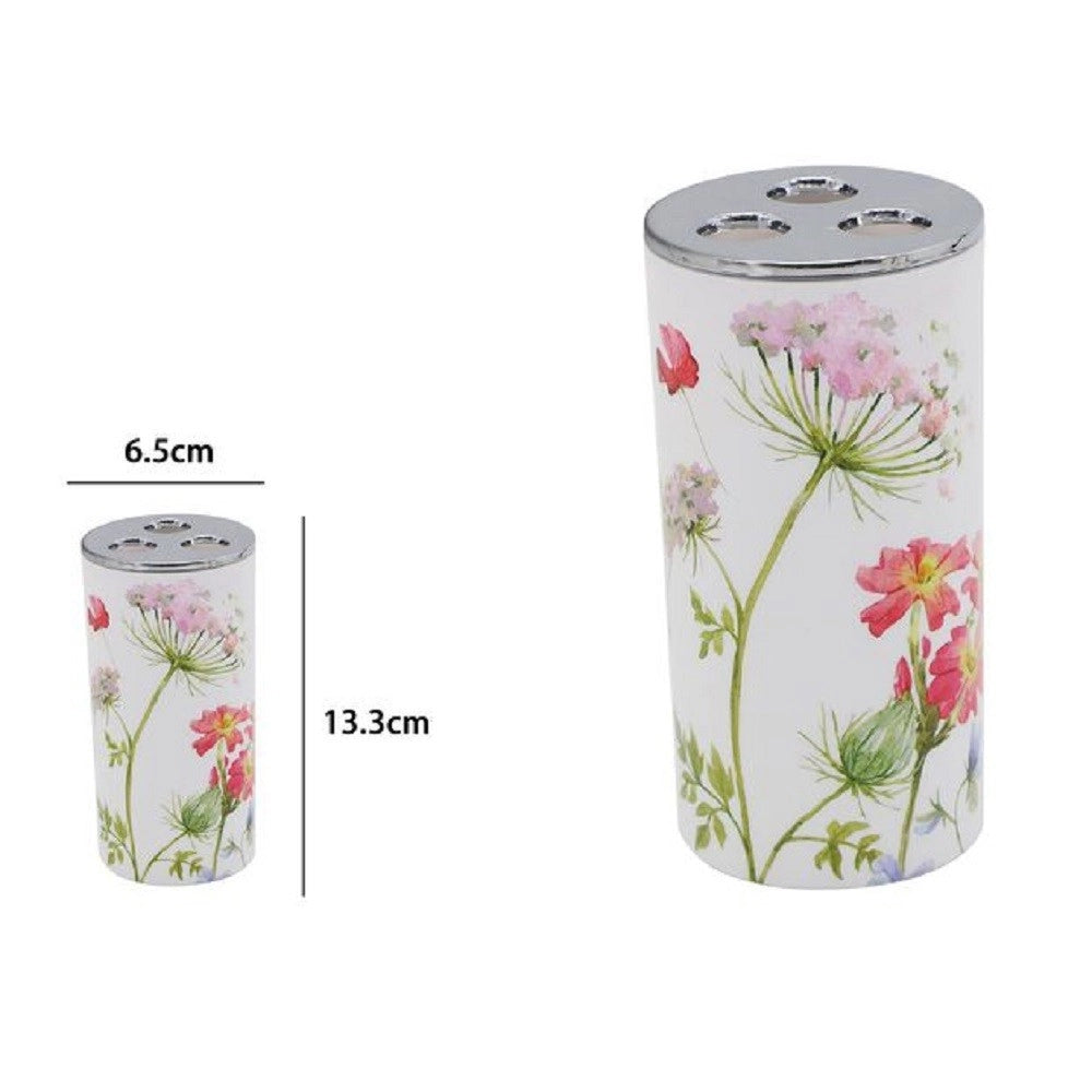 Trade Shop - Bicchiere Portaspazzolino 3 Fori Bianco In Plastica Accessorio Bagno Fiori 69924 -