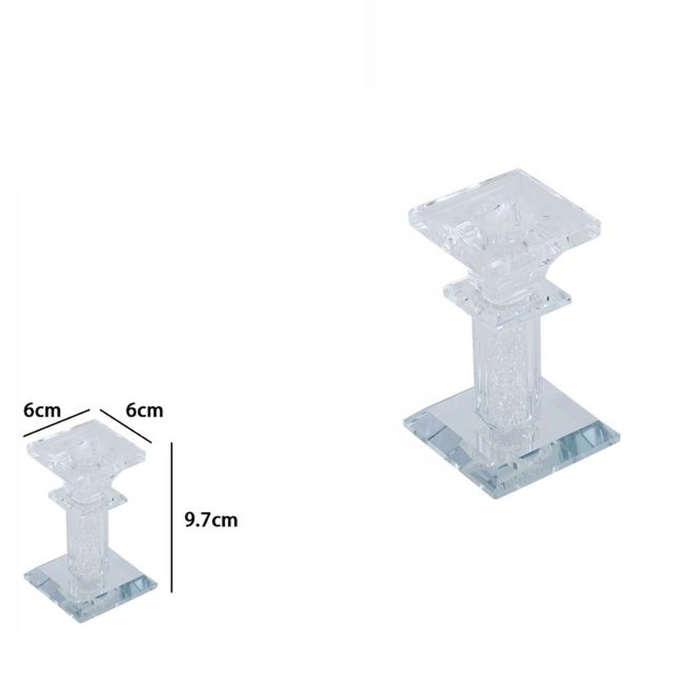 Trade Shop - Porta Candela Vetro Diamanti Candeliere Idea Regalo Bomboniera Cristallo 6x6x15.5 -