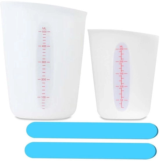 Set di Bicchieri di Misura 250/500 ml - Riciclabile - Pieghevole - Antiscivolo - Silicone - Scala Chiara - Bicchiere per Mescolare