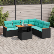 Set Divani da Giardino con Cuscini 7pz Nero Polyrattan