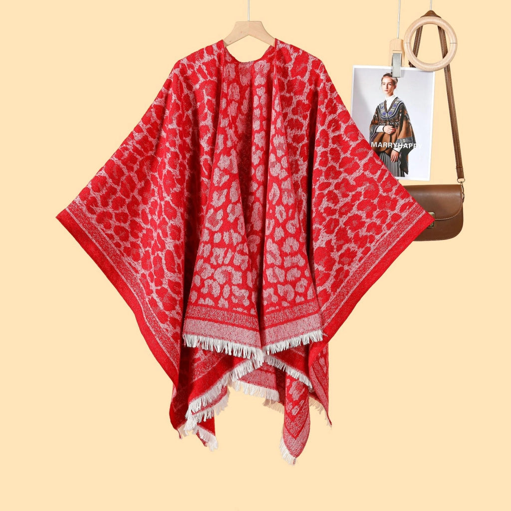 Sciarpa classica con stampa leopardata, cardigan reversibile da donna in jacquard, caldo e a prova di freddo.