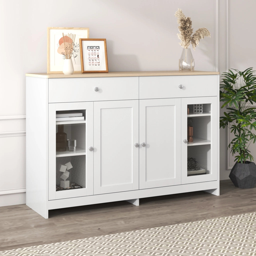 Credenza con 4 ante e 2 cassetti, ripiani regolabili - per soggiorno - 120×37×80 cm