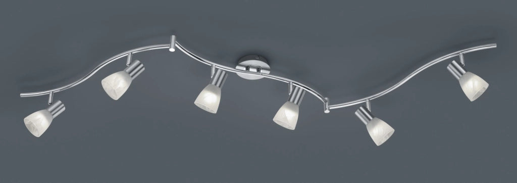 LEVISTO BARRA LED 6 SPOTS ORIENTABILE  ACCIAIO + VETRO  L.180CM 6 LUCI ATTACCO E14, LAMPADINE INCLUSE 29,4W 2820LM 3000K