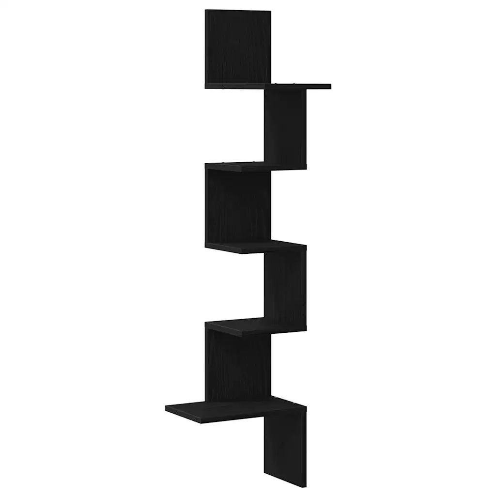 Scaffale Angolare Muro Nero 32x32x127,5 cm Legno Multistrato 860518