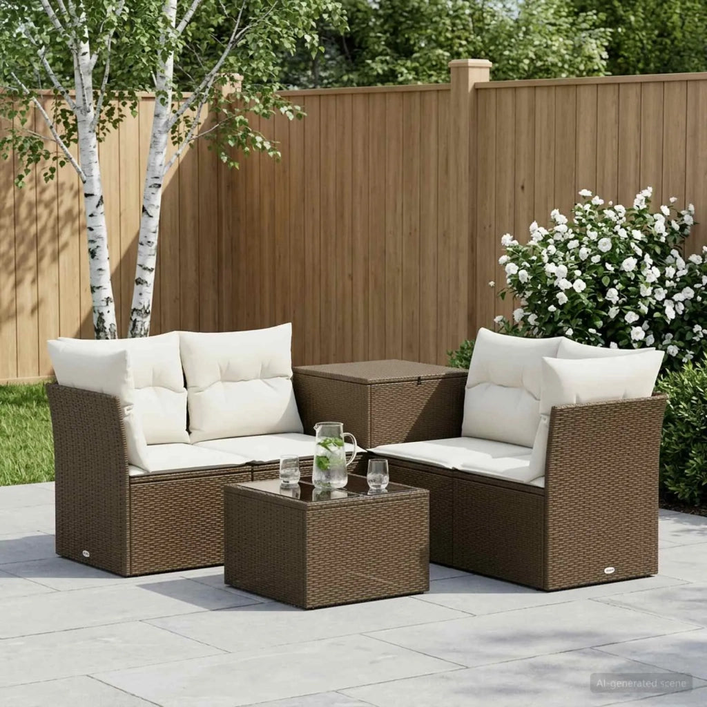 Set di divani 6 pz Marrone e Bianco Crema 3447348