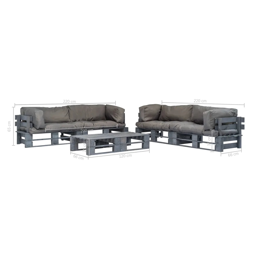 Set Divani da Giardino 6 pz Pallet Cuscini Grigi in Legno cod mxl 40590