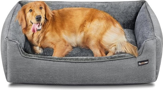 Letto per cani, cuscino per cani in stile lino, cappotto per cani, bordi elevati, fondo antiscivolo, copertura rimovibile, 110L x 75P x 27H centimetri, tessuto a macchina, morbido e copertura rimovibile
