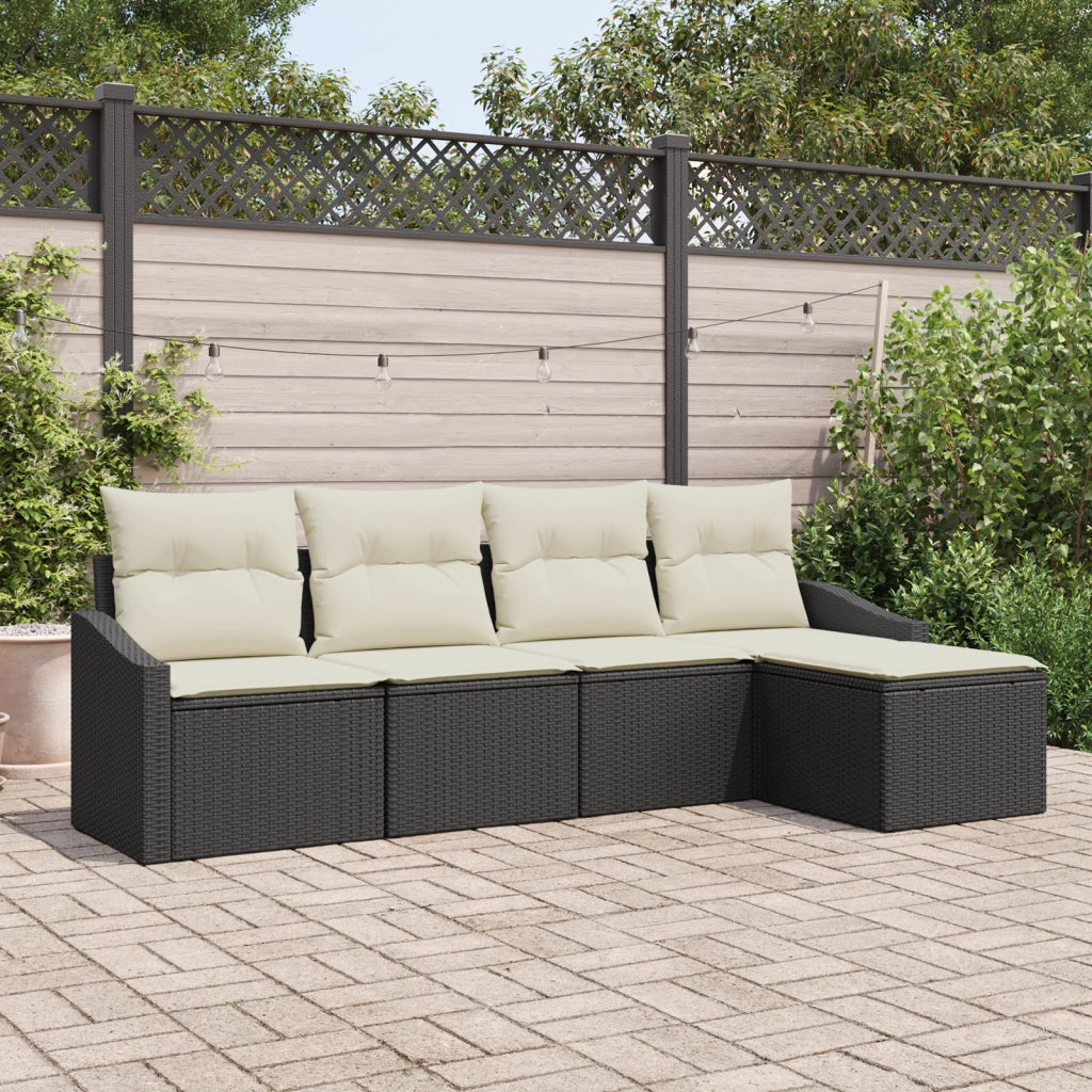 Set Divano da Giardino con Cuscini Nero in Polirattan