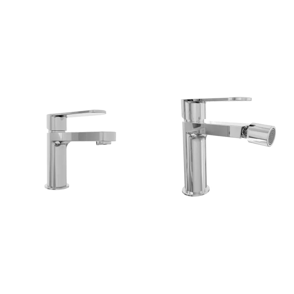 Coppia miscelatori lavabo 13cm e bidet cromato senza scarico | Margot