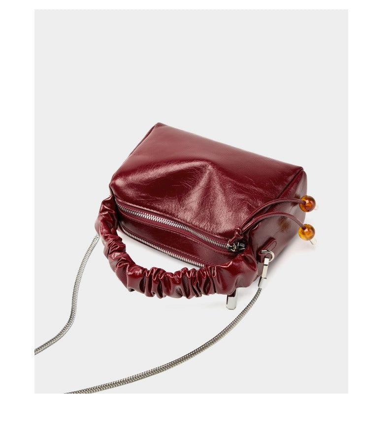 Borsa a mano/a tracolla da donna in vera pelle, colore rosso