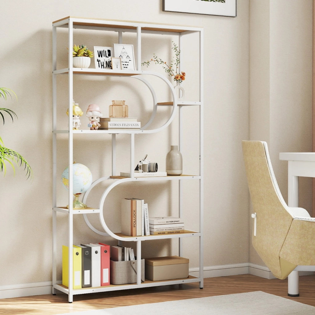 Libreria moderna scaffale per libri con piedini antiscivolo e antiribaltamento-Libreria moderna a 8 ripiani aperti Bianco