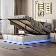 Letto contenitore matrimoniale 140×200 cm con LED; rete e sollevamento idraulico; senza materasso; bianco