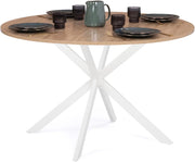 Tavolo da pranzo rotondo ALIX, legno e gambe a ragno bianche, 4-6 persone, 110 cm