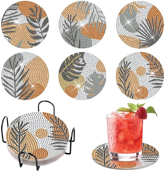 6 pezzi di Onderzetters per Diamond Painting, Onderzetters a forma di foglie verdi per Diamond Painting con Onderzetters decorativi in acrilico con Kit per Diamond Painting per adulti e bambini principianti