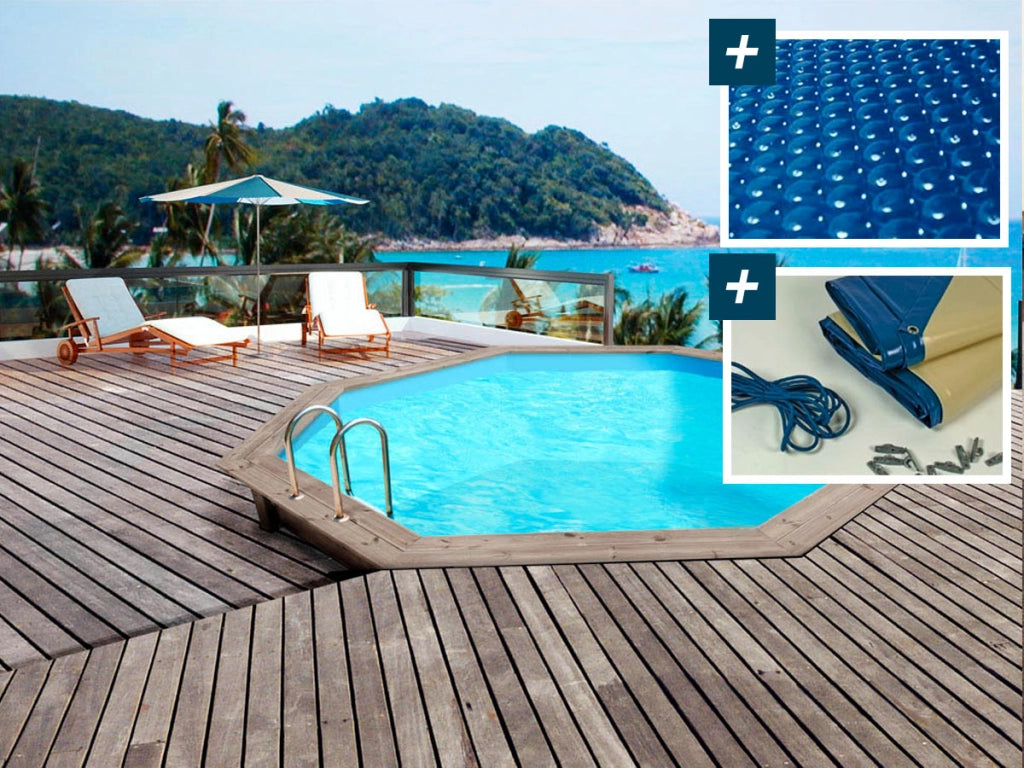 Piscina Di Legno "Verona "- 5.10 x 1.20 m - Telo di copertura a Bochie d'aria 180 µ - Telo ivernale 280 g/m²