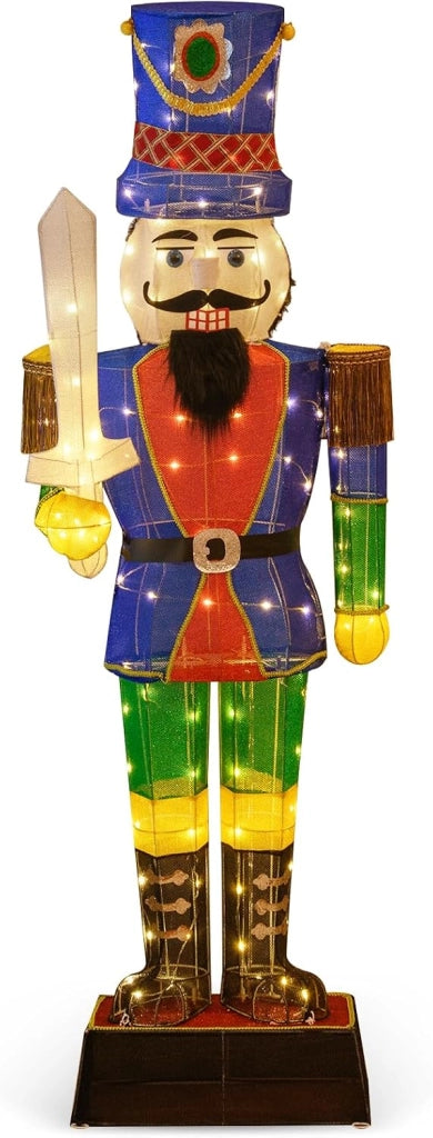Soldato di Natale Illuminato 184 cm, Soldatino Schiaccianoci Illuminato con 110 Luci LED, Fascette e Base, Decorazioni Natalizie per Interno ed Esterno (1 Pezzi)