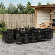 Set da Pranzo da Giardino 15 pz con Cuscini Nero in Polyrattan