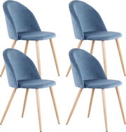 Sedia da Cucina - Set da 4 - Sedia da Cucina in Velluto - Sedia - Sedia da Cucina - 4 pezzi - Piede in Legno - Blu
