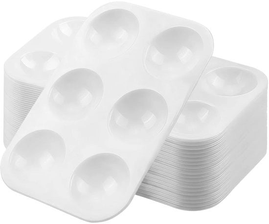 Scheda per dipinti da 20 pezzi - Palette rettangolare - Materiale plastico - 6 contenitori - 8,8 x 12,5 cm - Sostenibile e sicuro per l'alimentazione