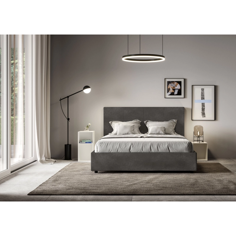 Letto imbottito Matrimoniale 160x190 cm Mika - Con rete,Microfibra,Grigio