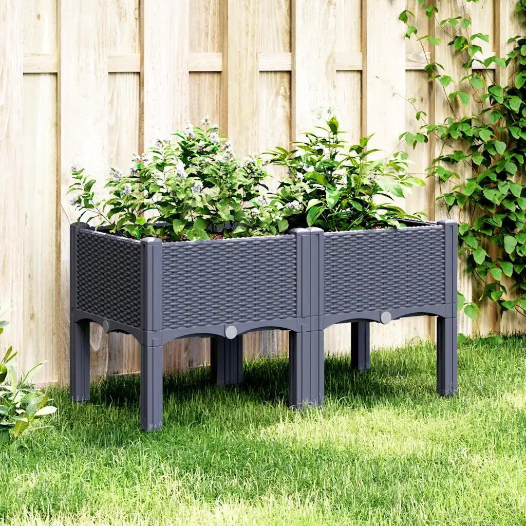 Fioriera da Giardino con Gambe-Vaso da Esterno-Contenitore per Piante Grigio Blu 80x40x42 cm in PP