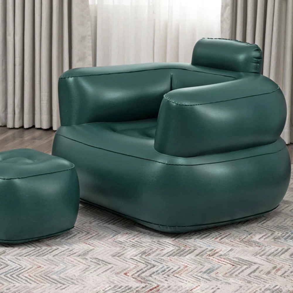 Trade Shop - Poltrona Gonfiabile Relax Comfort Con Braccioli Pouf Poggiapiedi Comfi Cube 107x99x80cm -